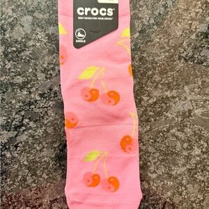 CROCS Pink Ankle Socks with Cherry Yin Yang Pattern